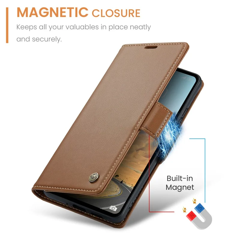 CASEME 023 Serie per Xiaomi Redmi 12 4G / 12 5G (Global) / Redmi Note 12R 5G / Poco M6 Pro 5G Custodia Texture Lucida Litchi - Marrone