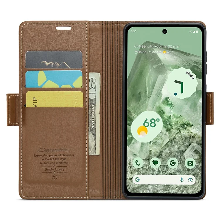 For Google Pixel 8a Leather Case CASEME 023 RFID Blocking 3 Card Slot Mobile Cover - Brown