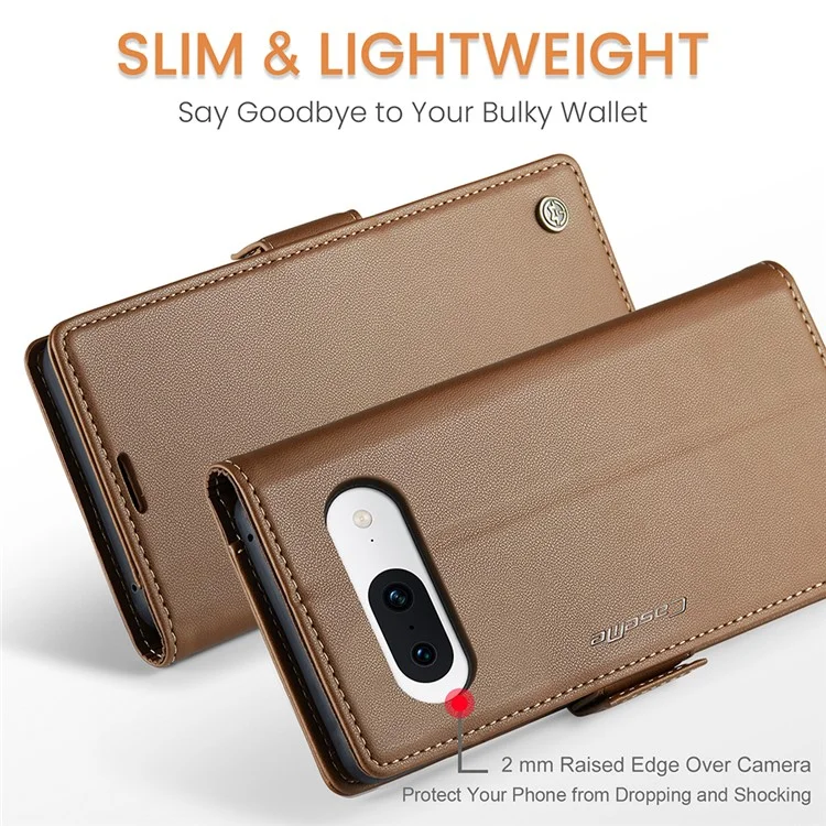 For Google Pixel 8a Leather Case CASEME 023 RFID Blocking 3 Card Slot Mobile Cover - Brown
