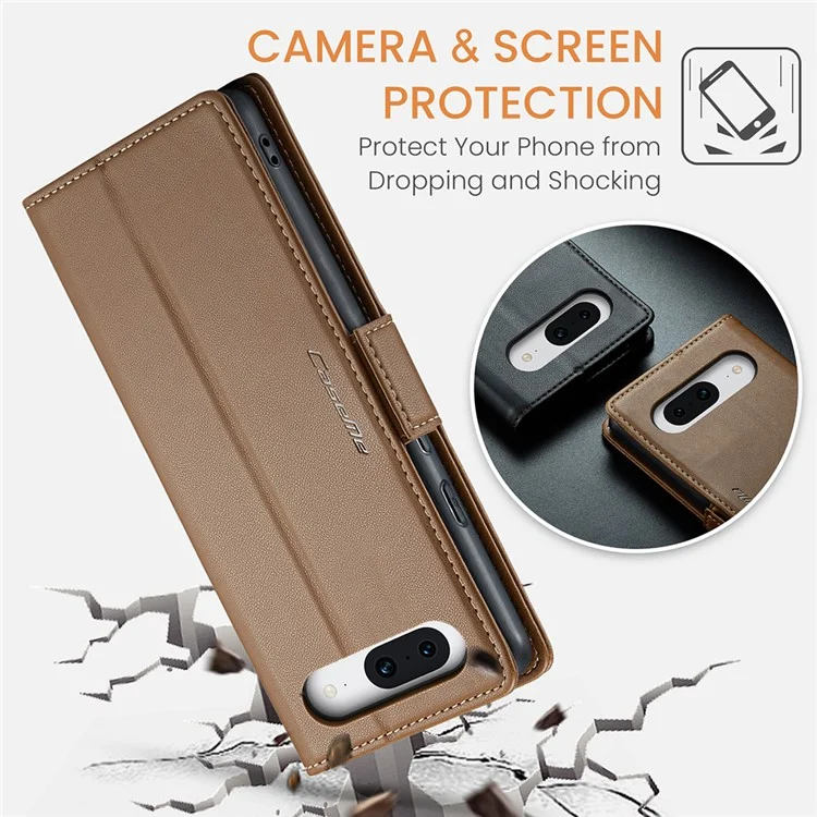 For Google Pixel 8a Leather Case CASEME 023 RFID Blocking 3 Card Slot Mobile Cover - Brown