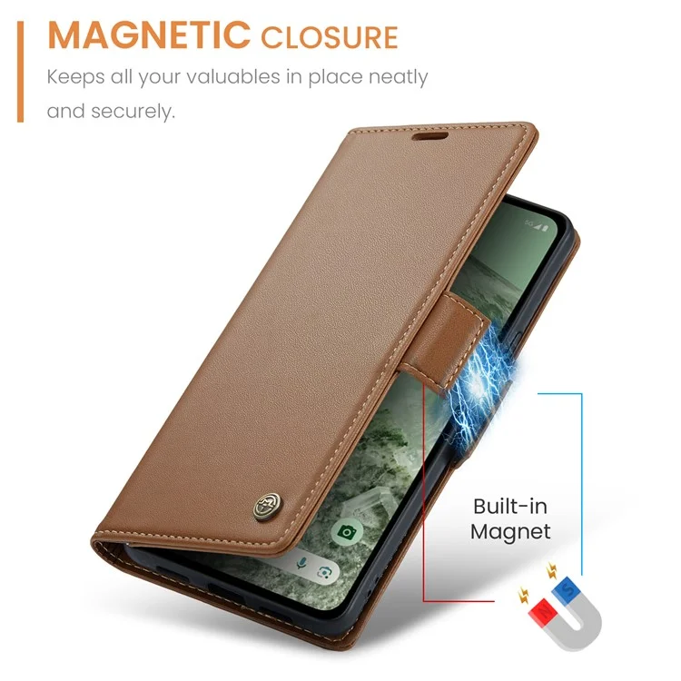 For Google Pixel 8a Leather Case CASEME 023 RFID Blocking 3 Card Slot Mobile Cover - Brown
