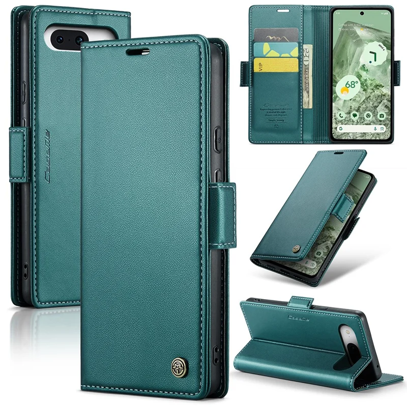 For Google Pixel 8a Leather Case CASEME 023 RFID Blocking 3 Card Slot Mobile Cover - Green