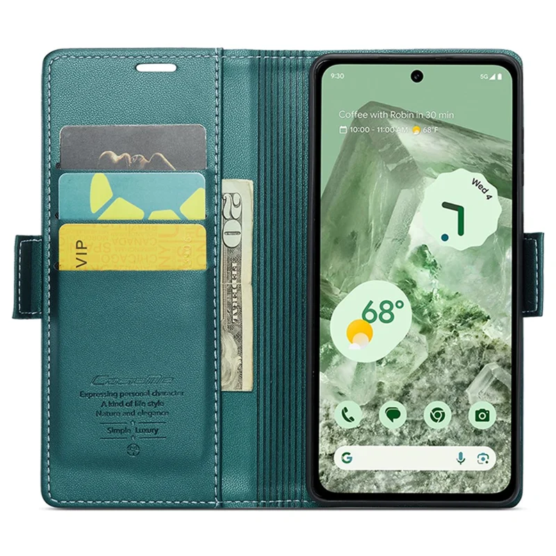 For Google Pixel 8a Leather Case CASEME 023 RFID Blocking 3 Card Slot Mobile Cover - Green