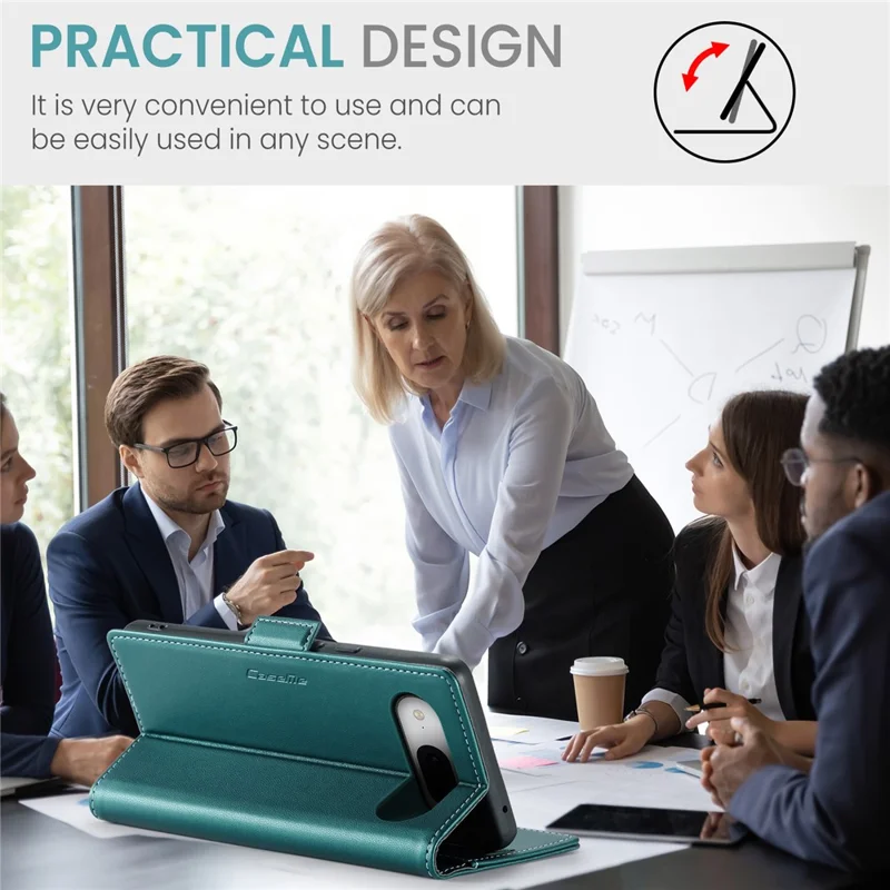 For Google Pixel 8a Leather Case CASEME 023 RFID Blocking 3 Card Slot Mobile Cover - Green