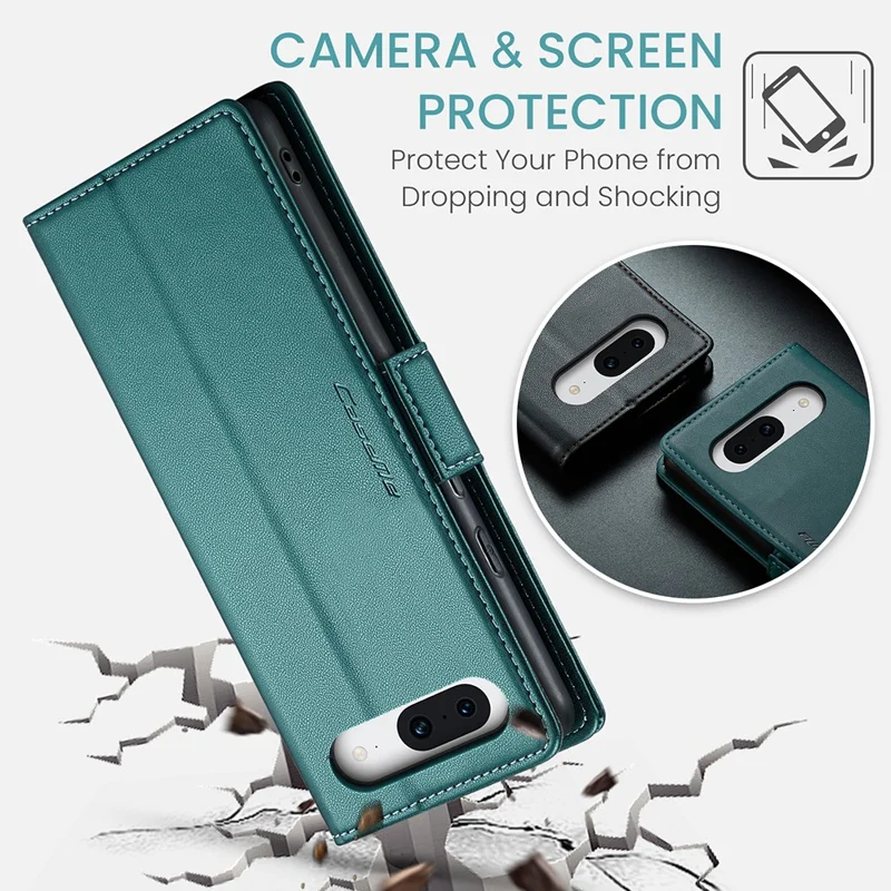 For Google Pixel 8a Leather Case CASEME 023 RFID Blocking 3 Card Slot Mobile Cover - Green