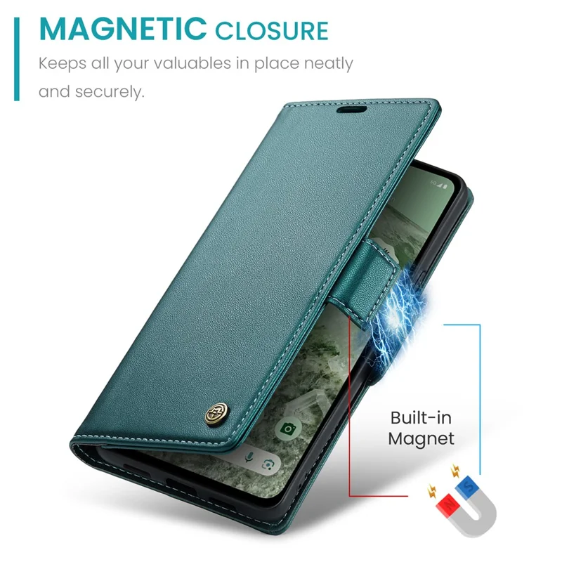 For Google Pixel 8a Leather Case CASEME 023 RFID Blocking 3 Card Slot Mobile Cover - Green