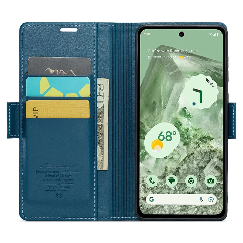 For Google Pixel 8a Leather Case CASEME 023 RFID Blocking 3 Card Slot Mobile Cover - Blue