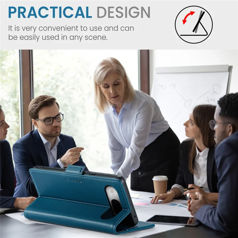 For Google Pixel 8a Leather Case CASEME 023 RFID Blocking 3 Card Slot Mobile Cover - Blue