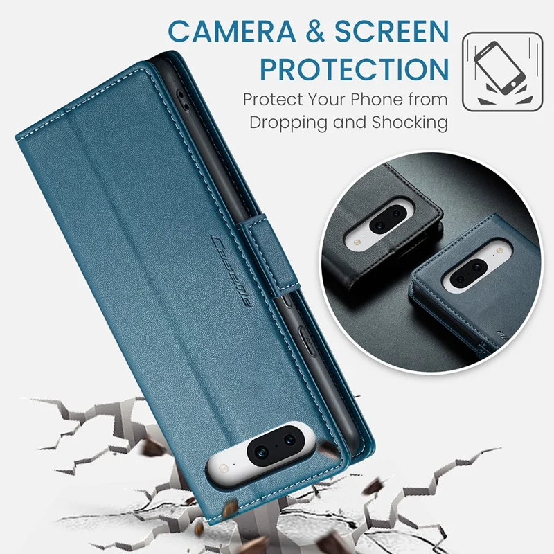For Google Pixel 8a Leather Case CASEME 023 RFID Blocking 3 Card Slot Mobile Cover - Blue