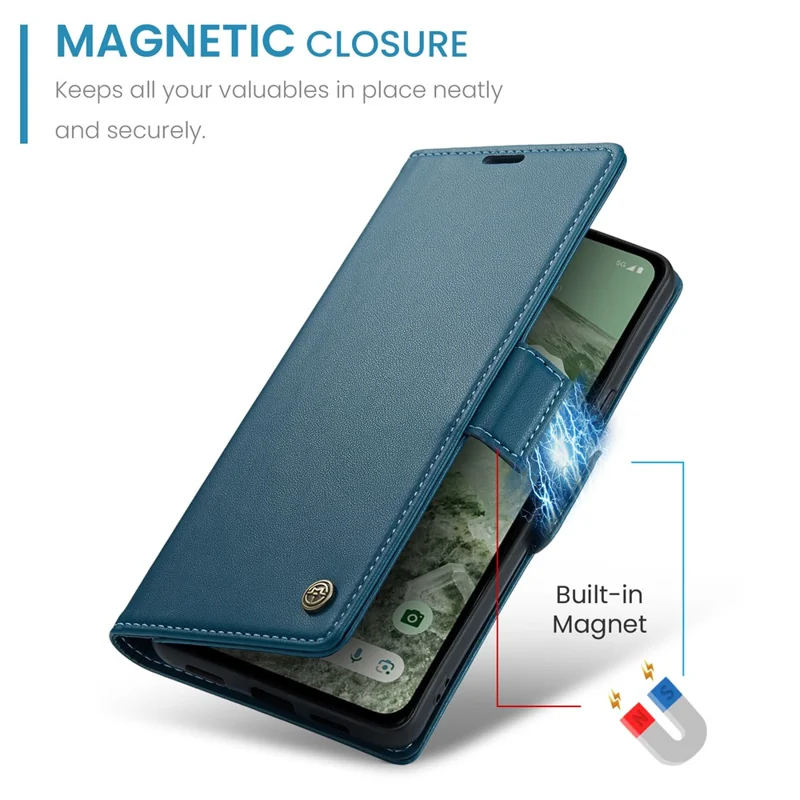 For Google Pixel 8a Leather Case CASEME 023 RFID Blocking 3 Card Slot Mobile Cover - Blue