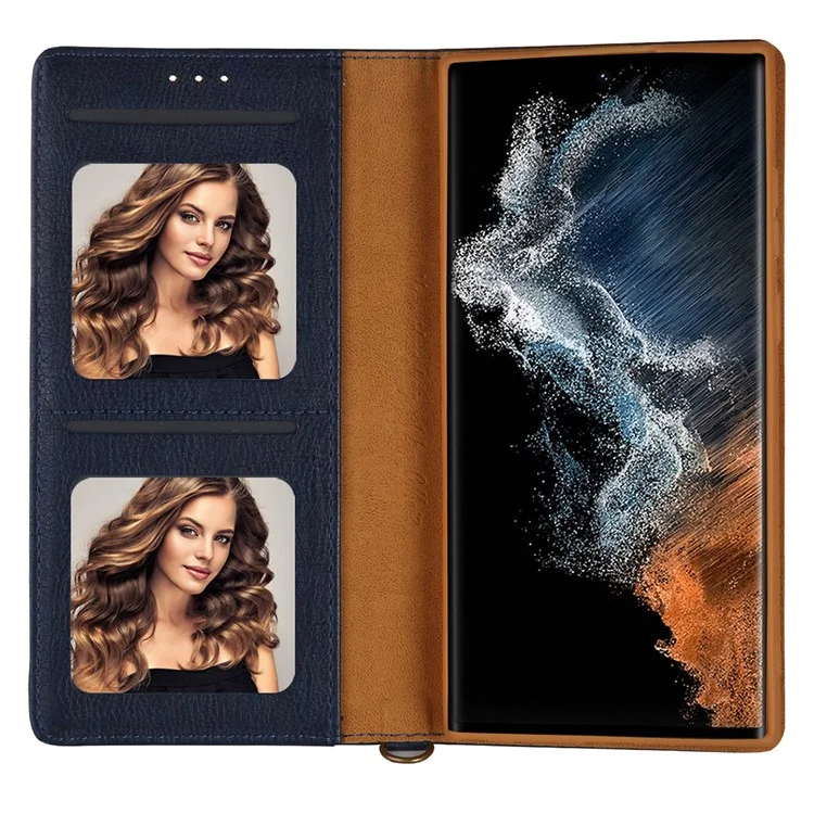 CMAI2 Pour Coque Samsung Galaxy S22 Ultra 5G, en Cuir PU Antichoc, Support de Téléphone Protecteur - Bleu