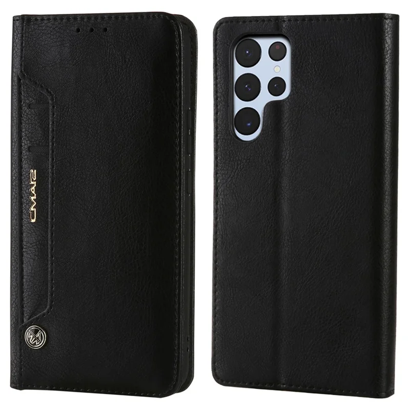 CMAI2 For Samsung Galaxy S22 Ultra 5G Case Drop-proof PU Leather Stand Phone Protector - Black