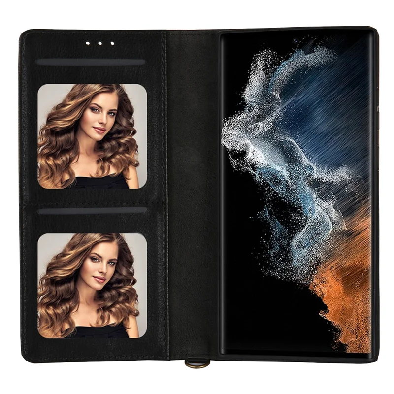 CMAI2 For Samsung Galaxy S22 Ultra 5G Case Drop-proof PU Leather Stand Phone Protector - Black