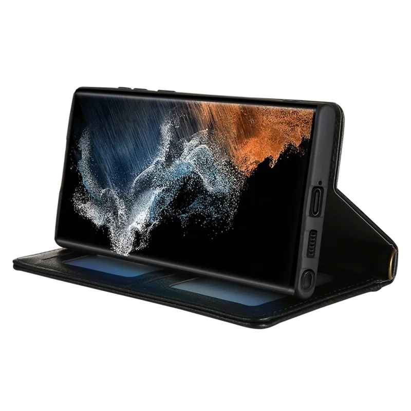 CMAI2 For Samsung Galaxy S22 Ultra 5G Case Drop-proof PU Leather Stand Phone Protector - Black