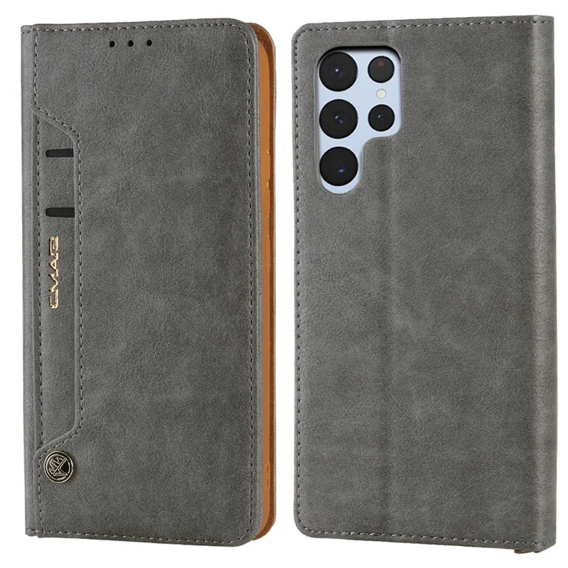 CMAI2 For Samsung Galaxy S23 Ultra Case PU Leather+TPU Anti-scratch Phone Shell - Grey