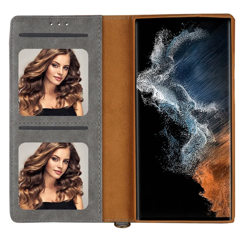 CMAI2 For Samsung Galaxy S23 Ultra Case PU Leather+TPU Anti-scratch Phone Shell - Grey