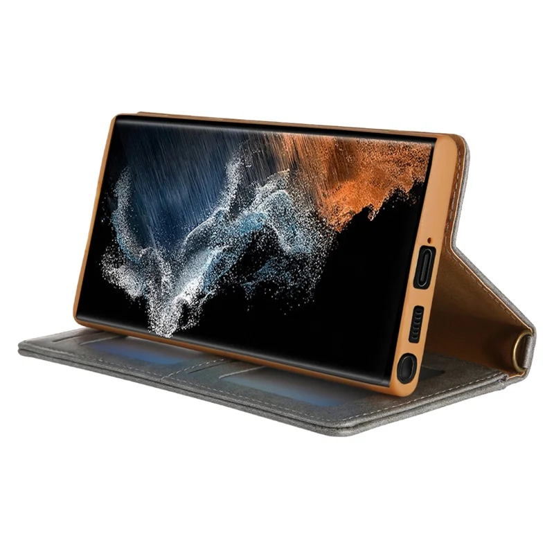 CMAI2 For Samsung Galaxy S23 Ultra Case PU Leather+TPU Anti-scratch Phone Shell - Grey