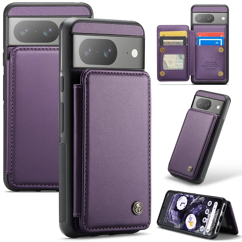 For Google Pixel 8 Cell Phone Phone Case CASEME C22 Leather Back Cover with RFID Blocking Card Slots - Purple
