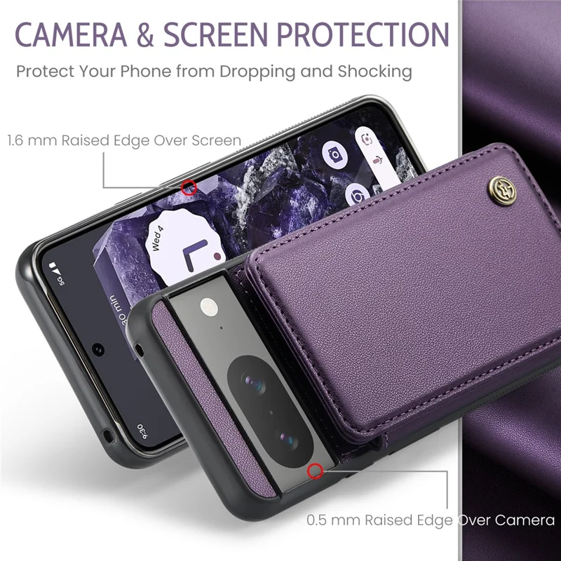 For Google Pixel 8 Cell Phone Phone Case CASEME C22 Leather Back Cover with RFID Blocking Card Slots - Purple