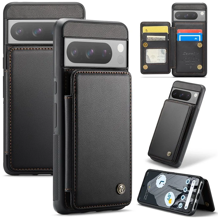 CASEME C22 Series for Google Pixel 8 Pro Case Glossy RFID Blocking Phone Cover with 4 Card Slots - Black