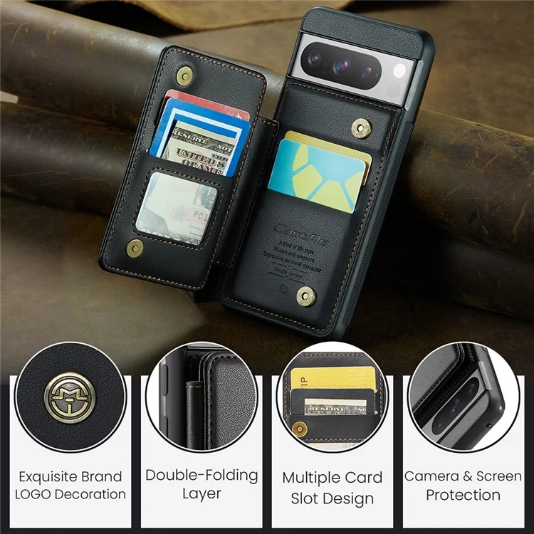 CASEME C22 Series for Google Pixel 8 Pro Case Glossy RFID Blocking Phone Cover with 4 Card Slots - Black