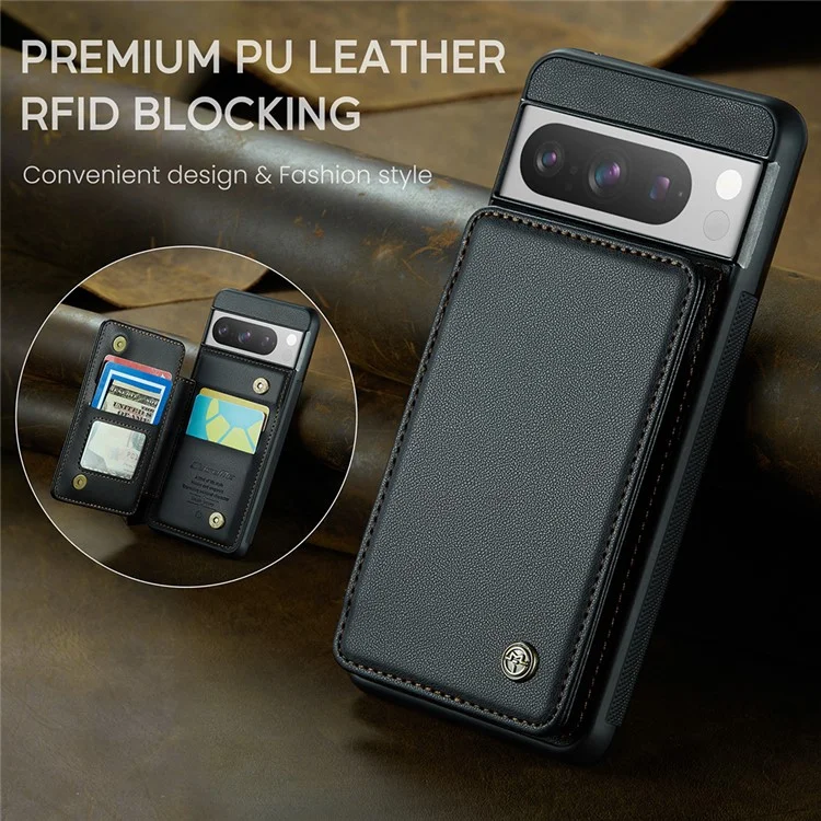 CASEME C22 Series for Google Pixel 8 Pro Case Glossy RFID Blocking Phone Cover with 4 Card Slots - Black