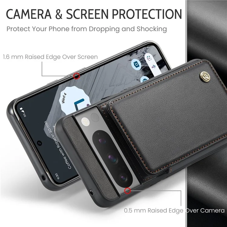 CASEME C22 Series for Google Pixel 8 Pro Case Glossy RFID Blocking Phone Cover with 4 Card Slots - Black