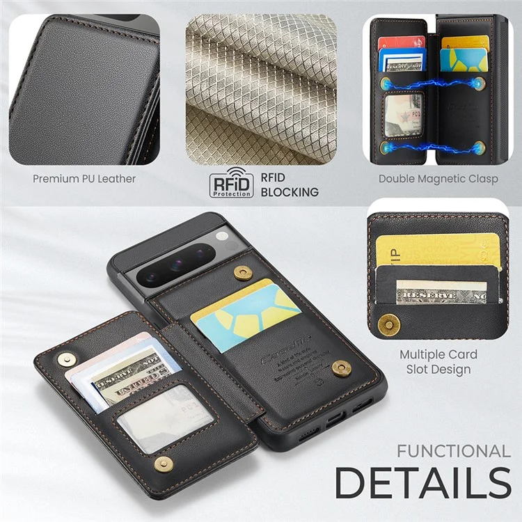 CASEME C22 Series for Google Pixel 8 Pro Case Glossy RFID Blocking Phone Cover with 4 Card Slots - Black