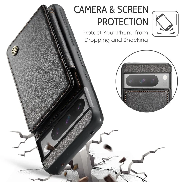 CASEME C22 Series for Google Pixel 8 Pro Case Glossy RFID Blocking Phone Cover with 4 Card Slots - Black