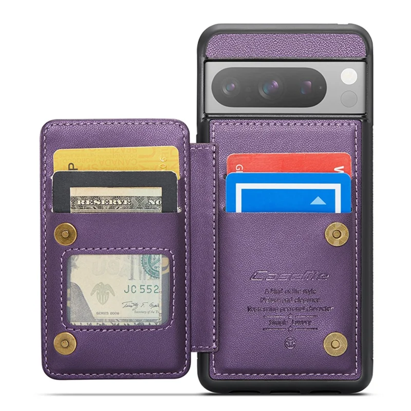 CASEME C22 Series for Google Pixel 8 Pro Case Glossy RFID Blocking Phone Cover with 4 Card Slots - Purple