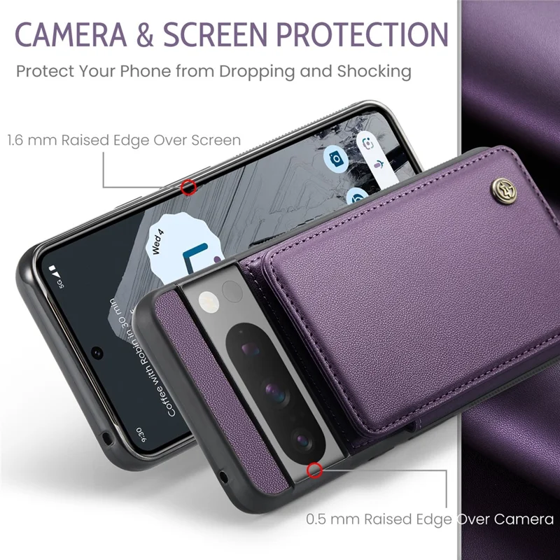 CASEME C22 Series for Google Pixel 8 Pro Case Glossy RFID Blocking Phone Cover with 4 Card Slots - Purple