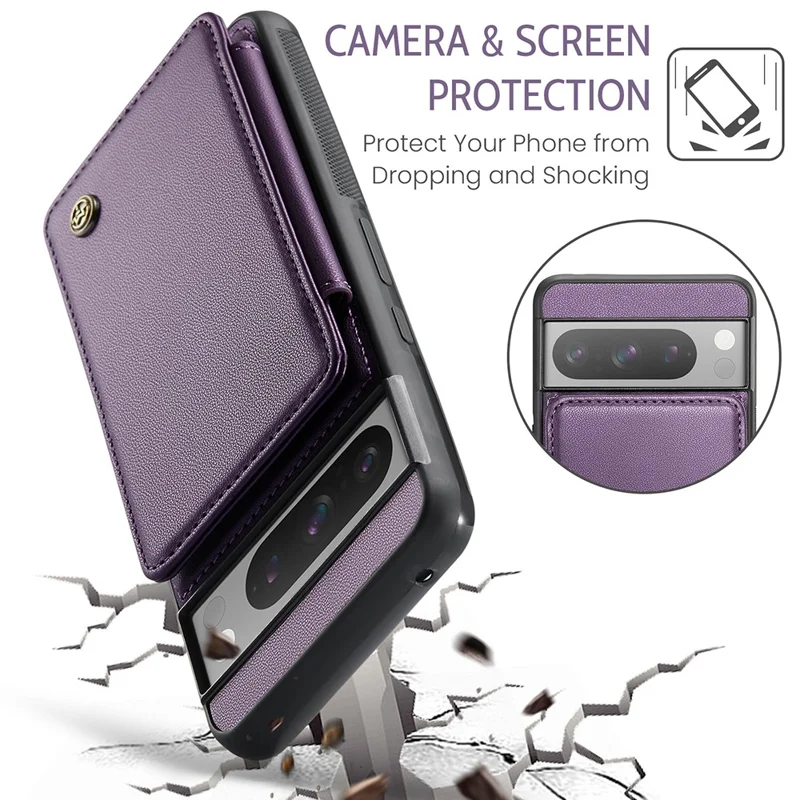 CASEME C22 Series for Google Pixel 8 Pro Case Glossy RFID Blocking Phone Cover with 4 Card Slots - Purple