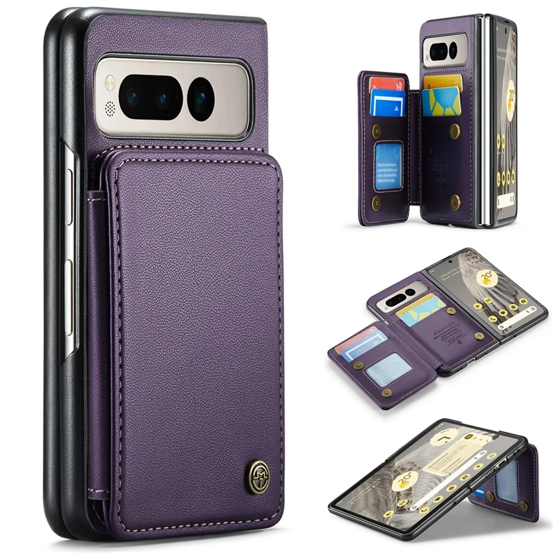CASEME C22 Series for Google Pixel Fold Case Leather RFID Blocking Phone Cover with Front Frame - Purple
