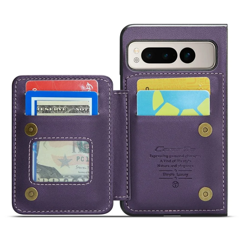 CASEME C22 Series for Google Pixel Fold Case Leather RFID Blocking Phone Cover with Front Frame - Purple
