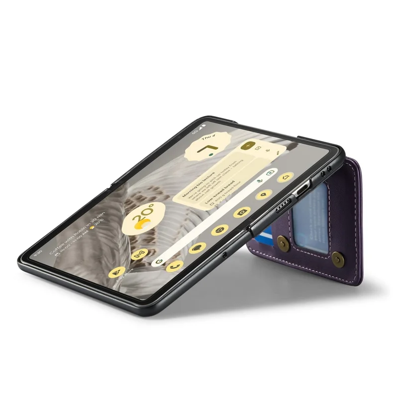 CASEME C22 Series for Google Pixel Fold Case Leather RFID Blocking Phone Cover with Front Frame - Purple