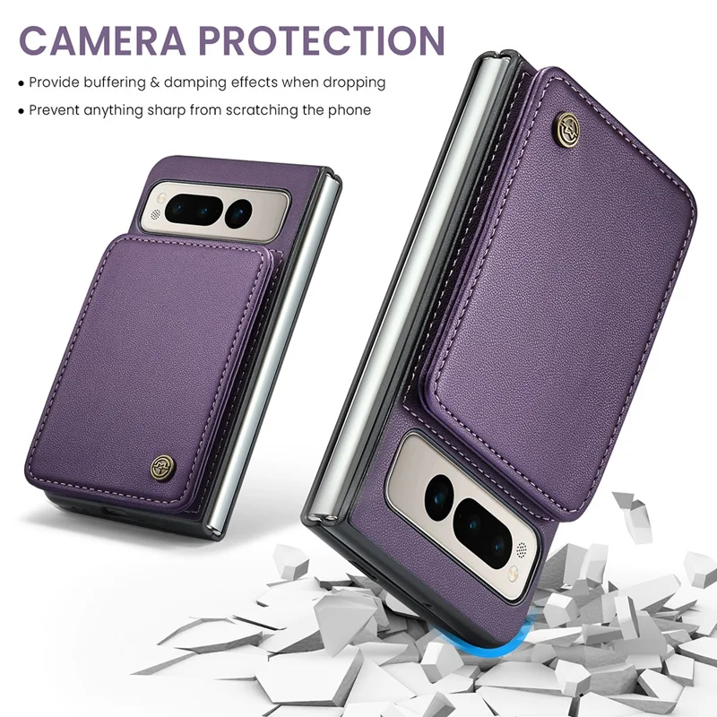 CASEME C22 Series for Google Pixel Fold Case Leather RFID Blocking Phone Cover with Front Frame - Purple