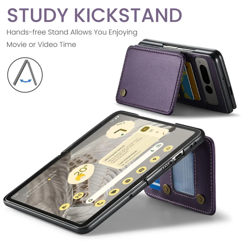 CASEME C22 Series for Google Pixel Fold Case Leather RFID Blocking Phone Cover with Front Frame - Purple