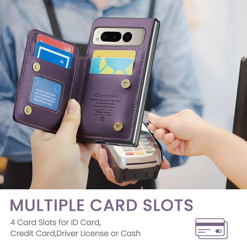 CASEME C22 Series for Google Pixel Fold Case Leather RFID Blocking Phone Cover with Front Frame - Purple