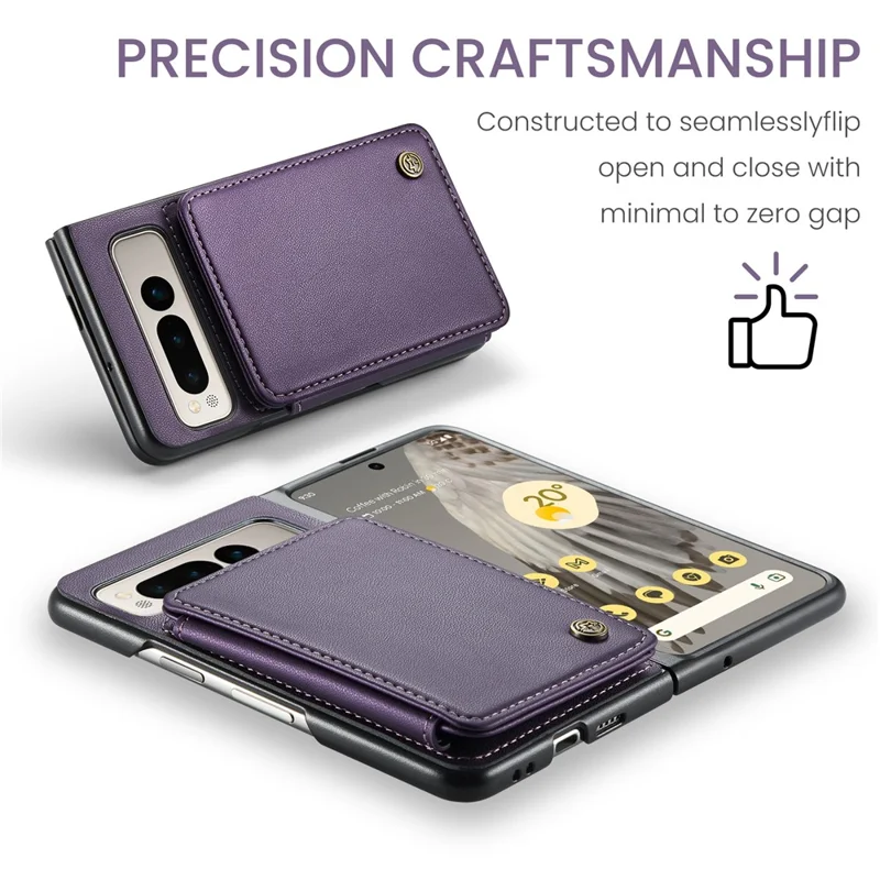 CASEME C22 Series for Google Pixel Fold Case Leather RFID Blocking Phone Cover with Front Frame - Purple