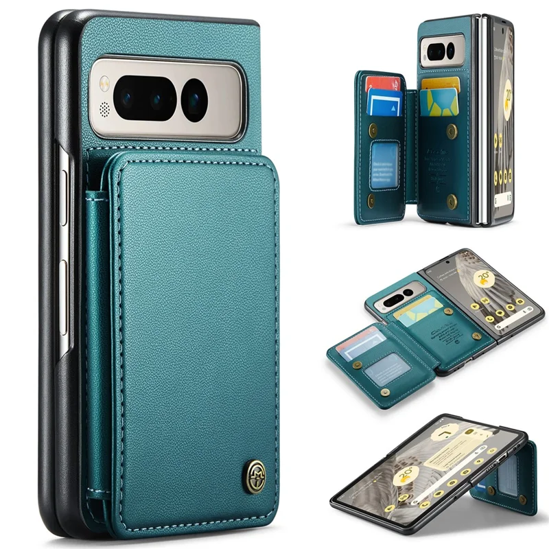 CASEME C22 Series for Google Pixel Fold Case Leather RFID Blocking Phone Cover with Front Frame - Green