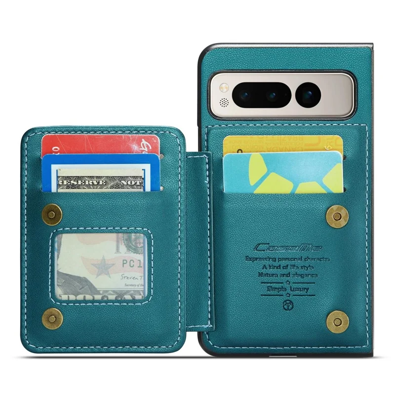 CASEME C22 Series for Google Pixel Fold Case Leather RFID Blocking Phone Cover with Front Frame - Green