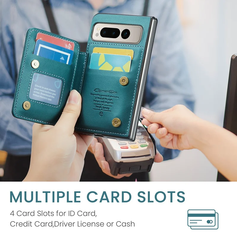 CASEME C22 Series for Google Pixel Fold Case Leather RFID Blocking Phone Cover with Front Frame - Green