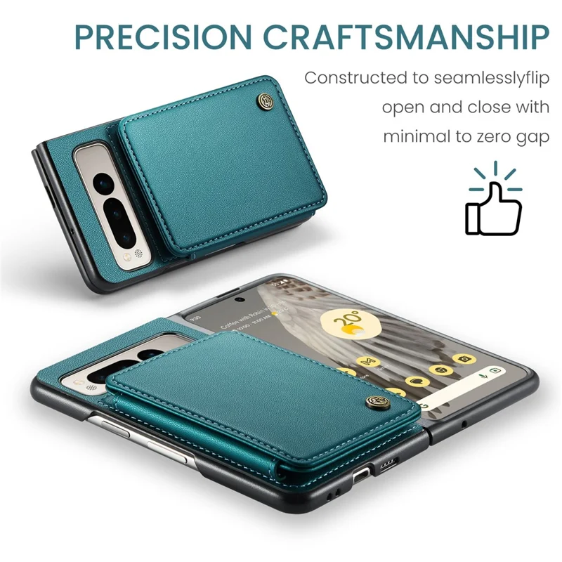 CASEME C22 Series for Google Pixel Fold Case Leather RFID Blocking Phone Cover with Front Frame - Green