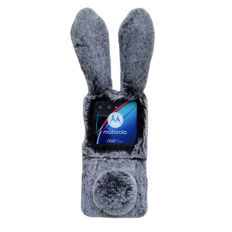 For Motorola Razr 40 Ultra 5G Case Furry 3D Bunny Ears TPU Phone Cover - Dark Grey