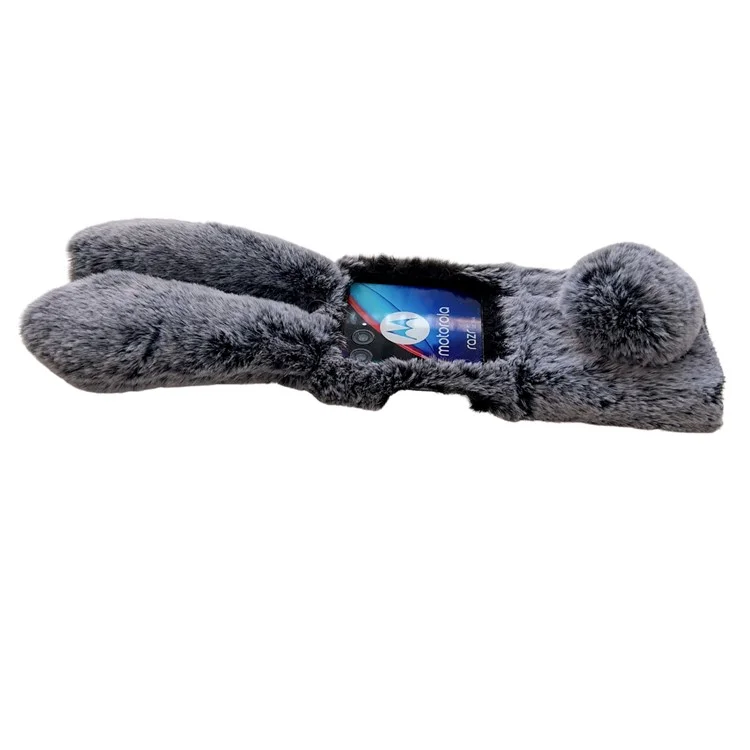For Motorola Razr 40 Ultra 5G Case Furry 3D Bunny Ears TPU Phone Cover - Dark Grey