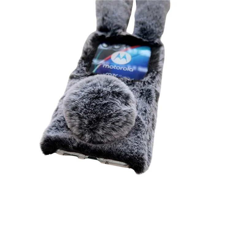 For Motorola Razr 40 Ultra 5G Case Furry 3D Bunny Ears TPU Phone Cover - Dark Grey