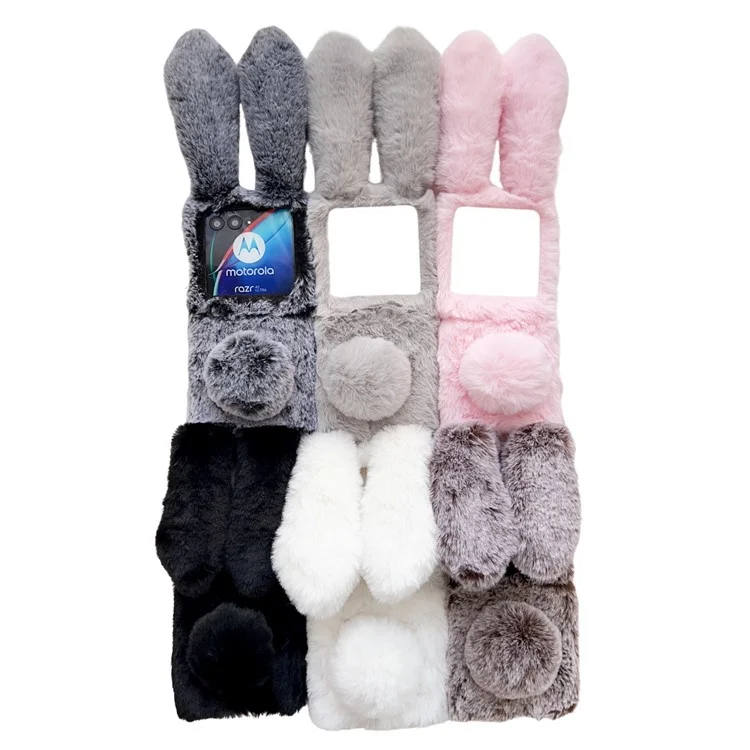 For Motorola Razr 40 Ultra 5G Case Furry 3D Bunny Ears TPU Phone Cover - Dark Grey