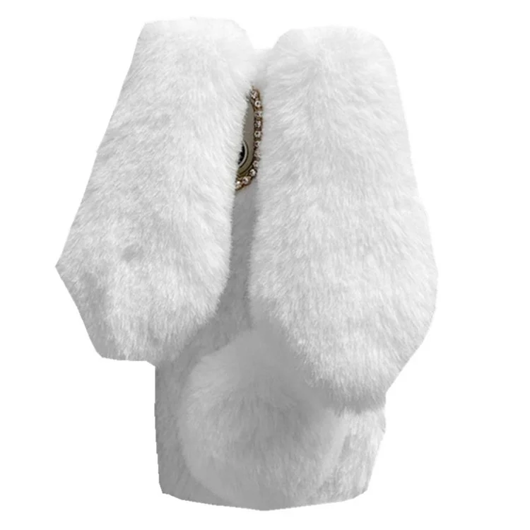For Motorola Moto G Stylus (2023) Cell Phone Case 3D Bunny Ears Furry Hairball TPU Back Cover - White
