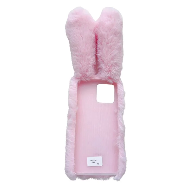For Motorola Moto G Stylus (2023) Cell Phone Case 3D Bunny Ears Furry Hairball TPU Back Cover - White