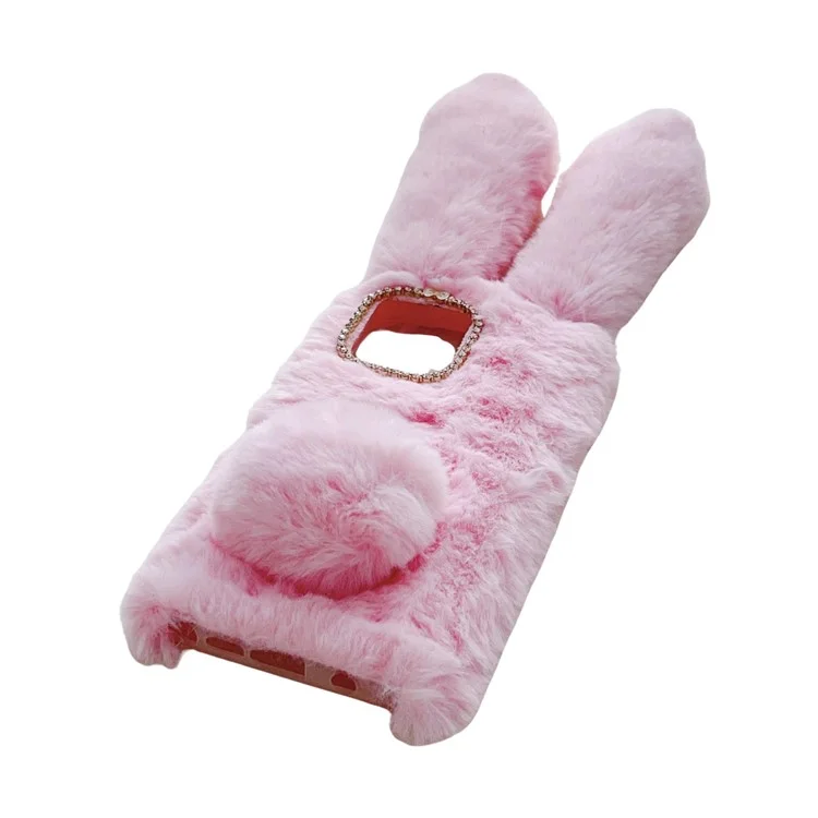 For Motorola Moto G Stylus (2023) Cell Phone Case 3D Bunny Ears Furry Hairball TPU Back Cover - White